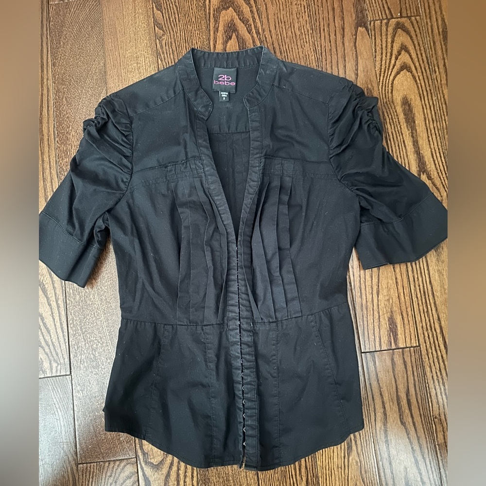 Bebe Black Ruffled Collar Top